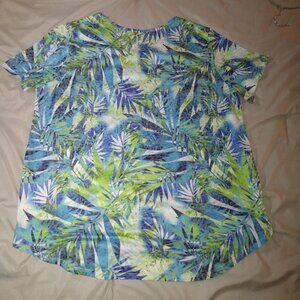 Palm Grove Women's sz XL palm tree tee shirt blue green beachy tropical vacation